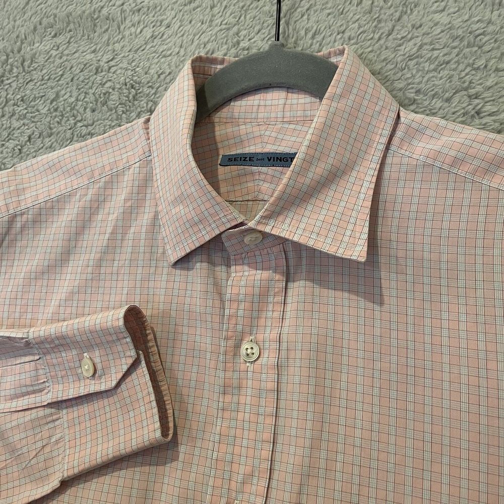 Seize Sur Vingt Dress Shirt Men's Xl Pink Multicolor Plaid Button Front Euc